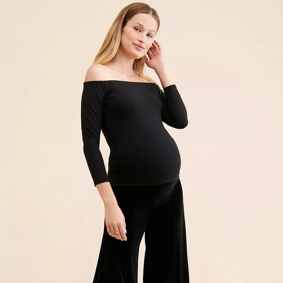 Hatch The Maternity Off The Shoulder Bodycon Top in Black - Picture 3 of 5